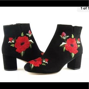 Kate Spade Langton Black Suede Embroidered Bootie